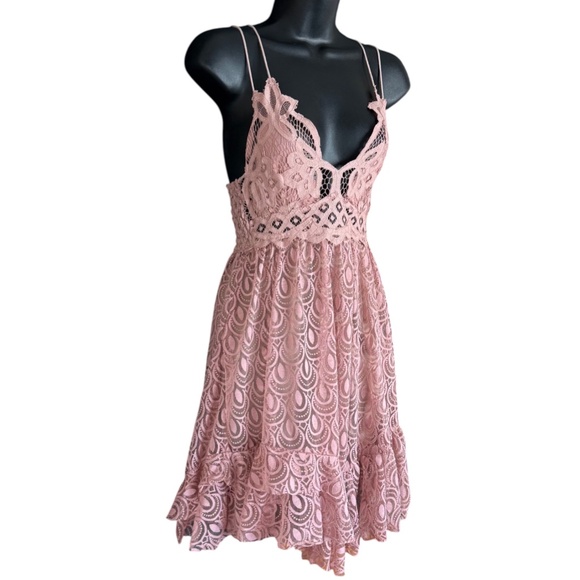 Free People FP One Dusty Pink Adella Burnout Slip Dress Lace Strappy Size S - Picture 7 of 17